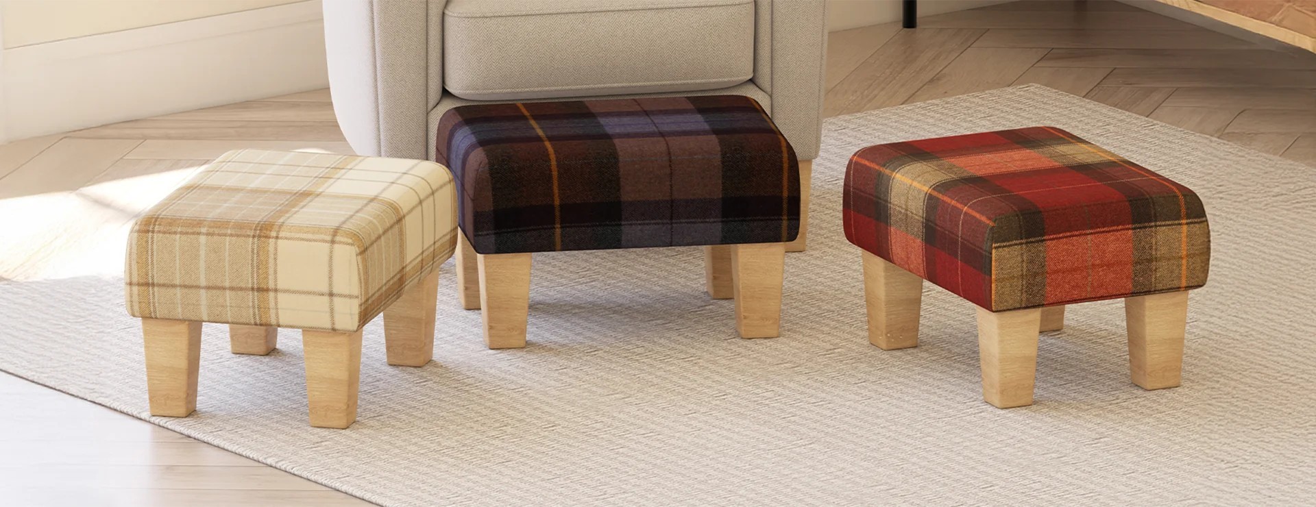 Tartan Footstools, Ottomans, Round Stools & Cubes | Footstools Direct